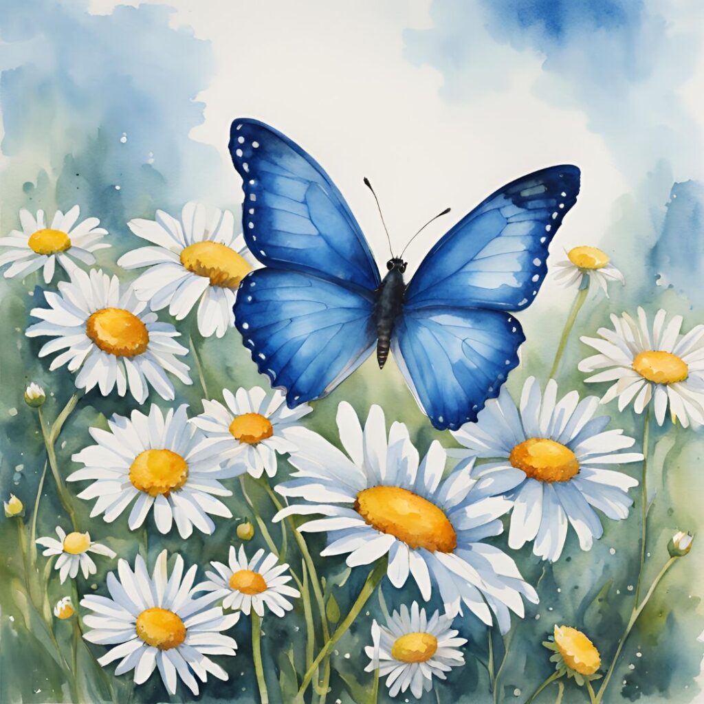 Butterfly flying over daisies
